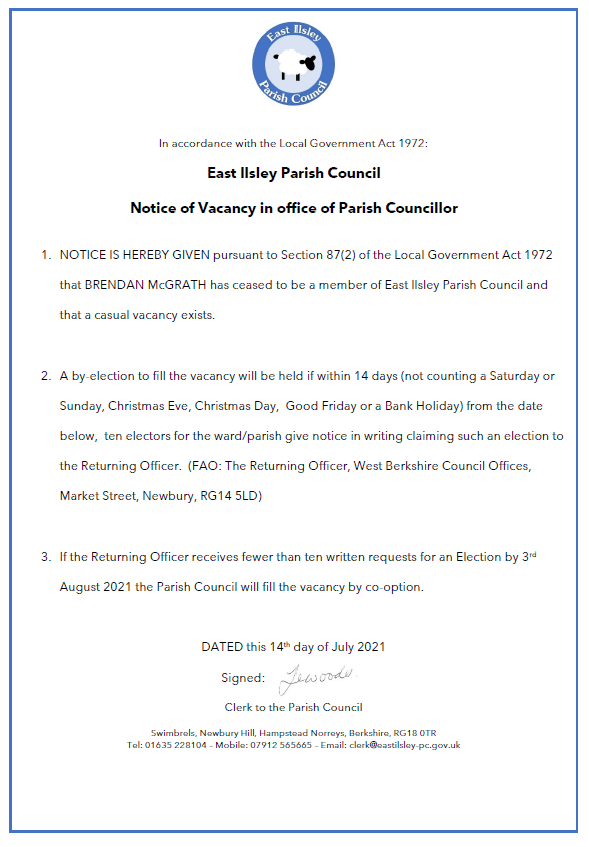 Casual Vacancy Notice for Parish Councillor